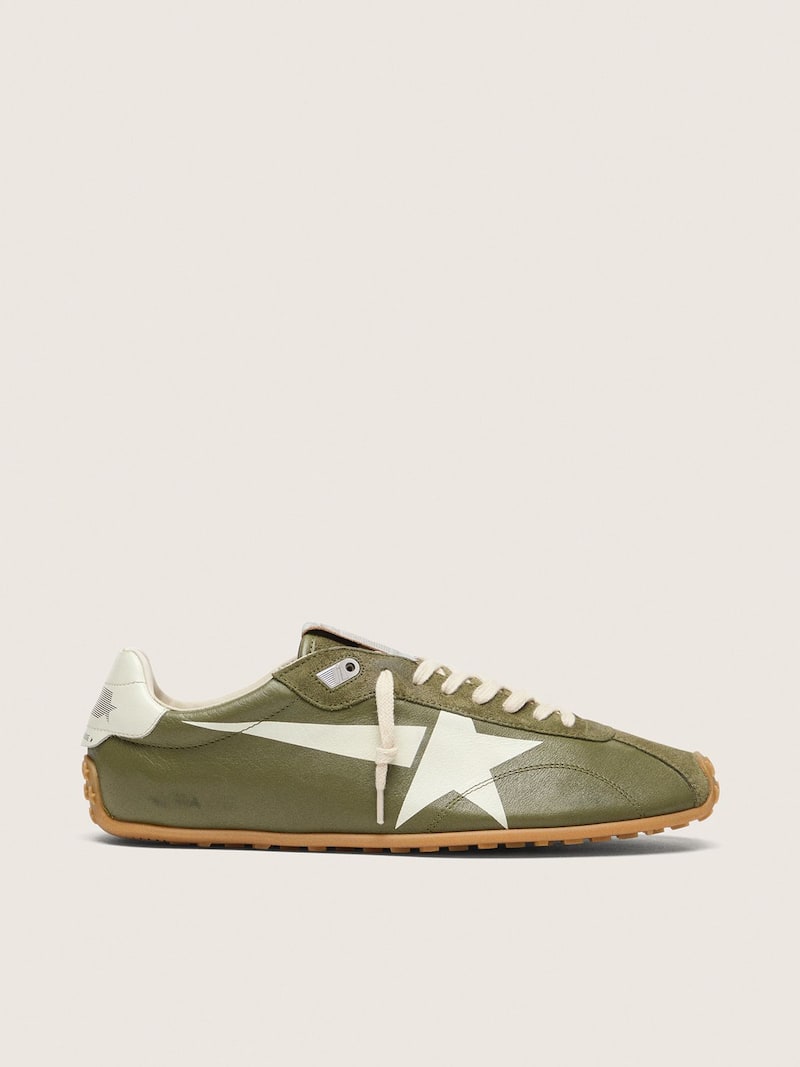 Marathon Speed pour homme en cuir vert olive avec &eacute;toile cr&egrave;me