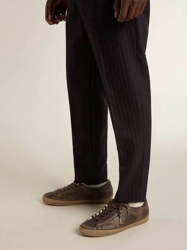 Golden Goose - Men’s Super-Star with star and heel tab in brown lived-in effect leather in 