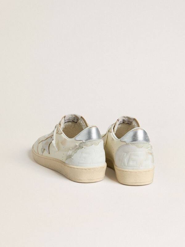 Golden Goose - Ball Star LTD in cream with white suede star and metallic silver leather heel tab in 