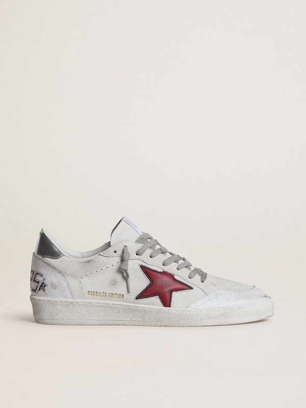 Golden Goose - Men's Ball Star LTD with red star and silver heel tab in 