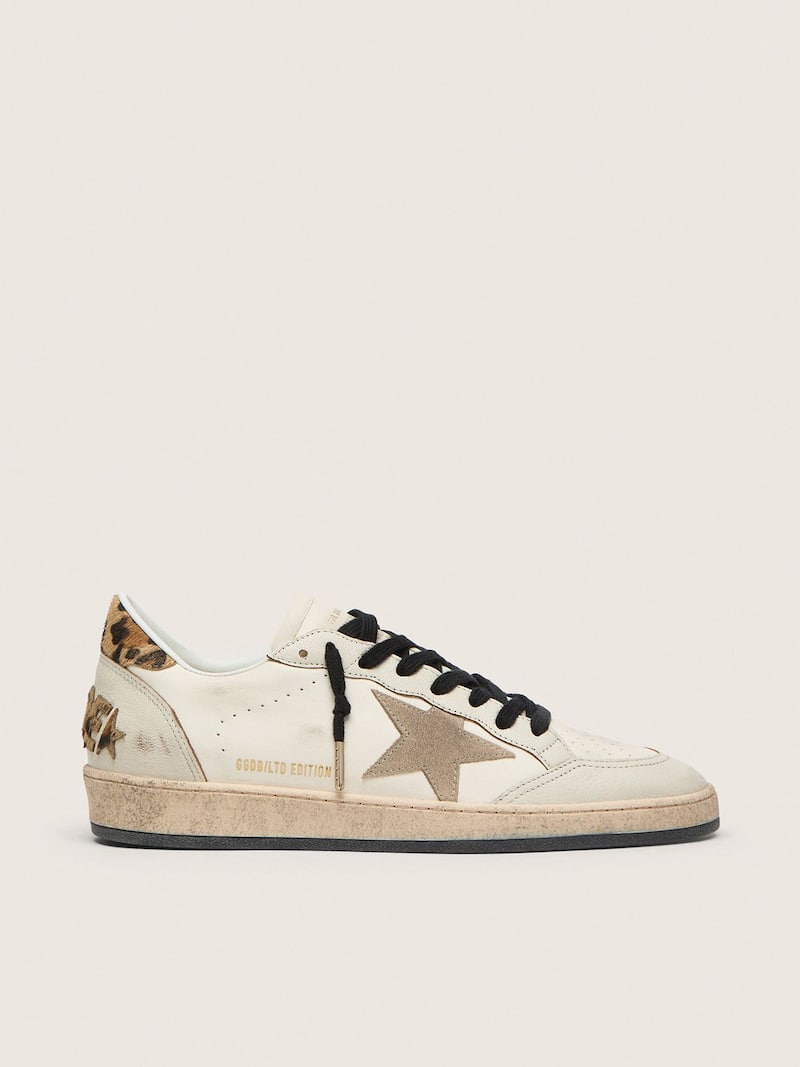 Golden Goose - Ball Star Wishes pour homme avec &eacute;toile en cuir velours et contrefort en cuir fa&ccedil;on poulain imprim&eacute; l&eacute;opard in 