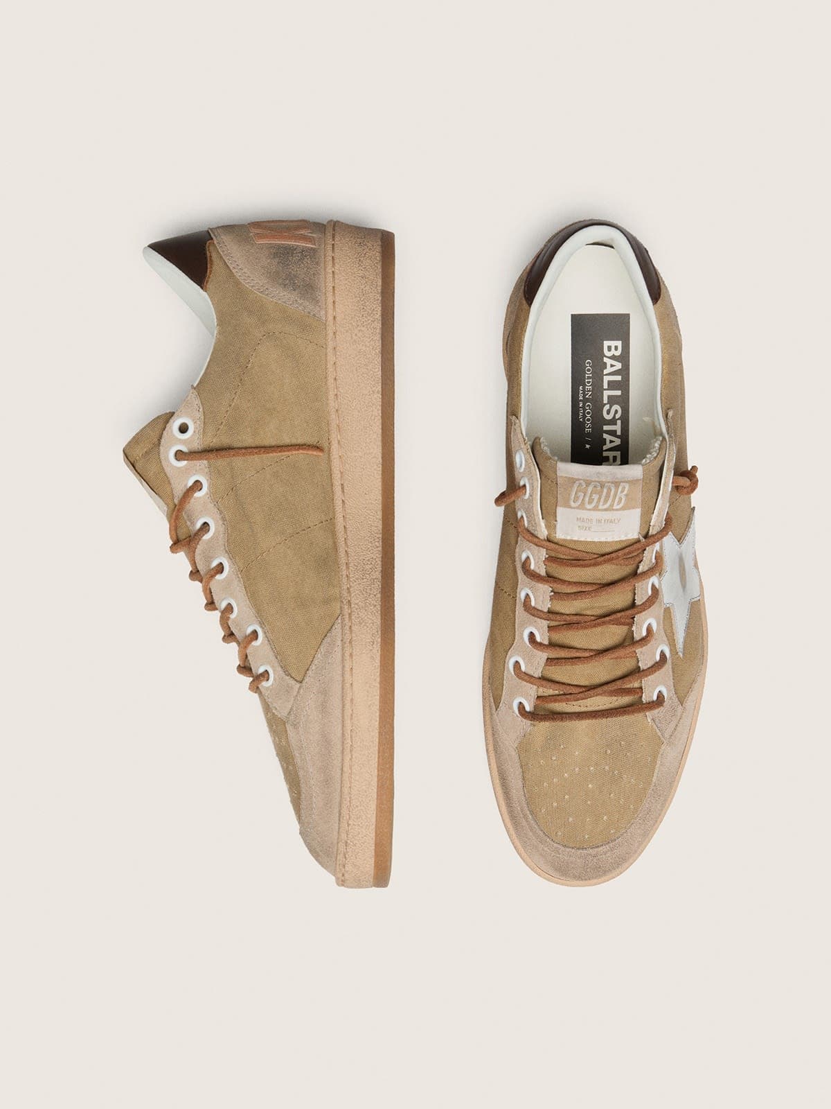 Golden Goose - Ball Star LTD uomo in suede tabacco con stella argento in 
