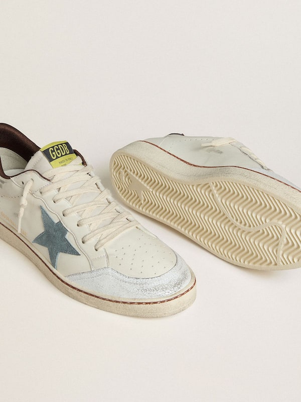 Golden Goose - Men's Ball Star in white leather with light blue suede star and brown nubuck heel tab in 