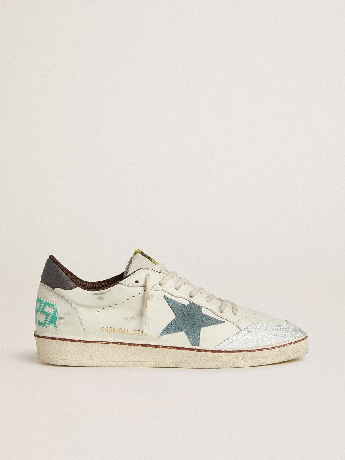 Golden Goose - Men's Ball Star in white leather with light blue suede star and brown nubuck heel tab in 
