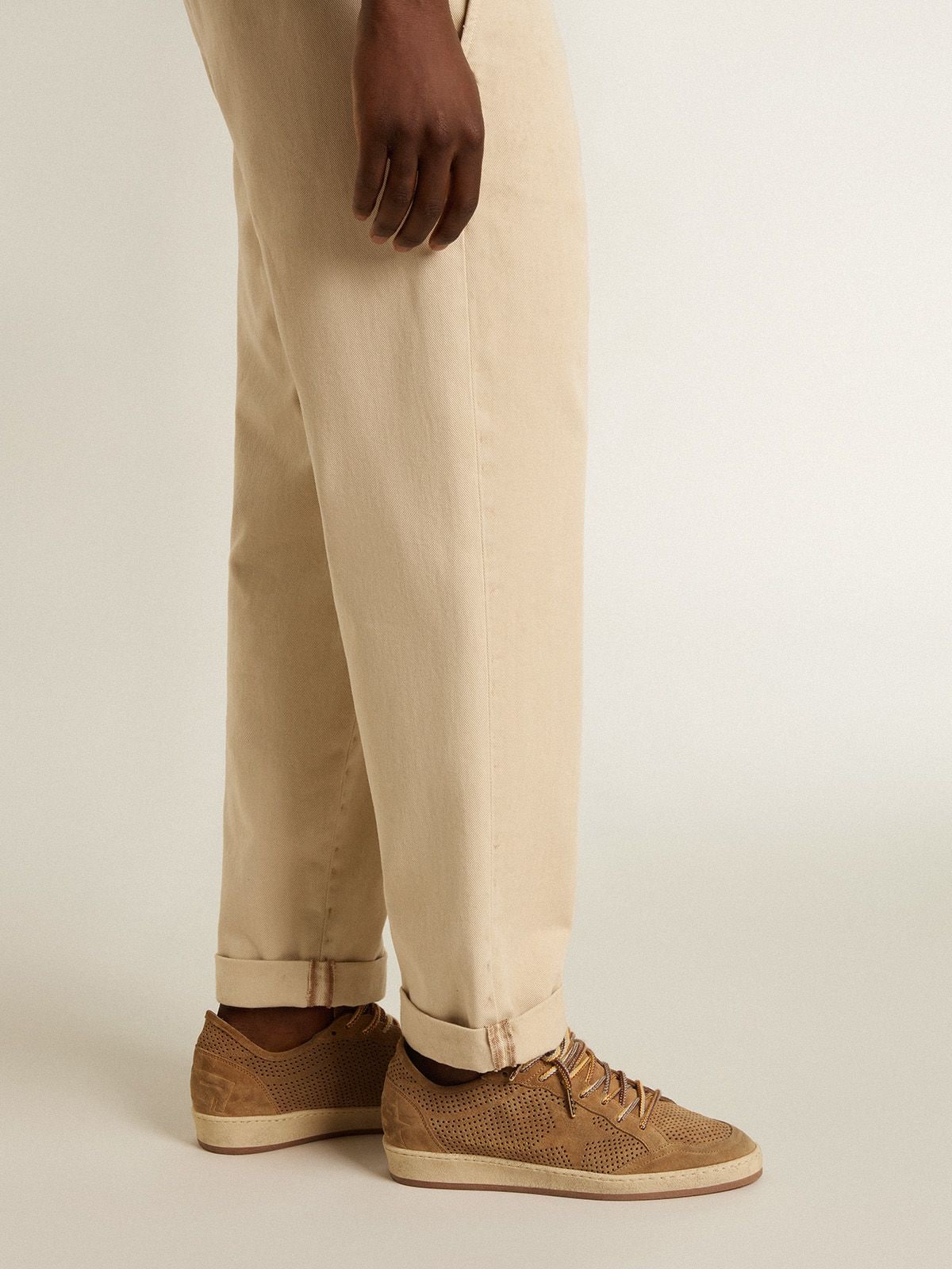 Golden Goose - Men's Ball Star with perforated tobacco-colored suede upper and tone-on-tone star in 