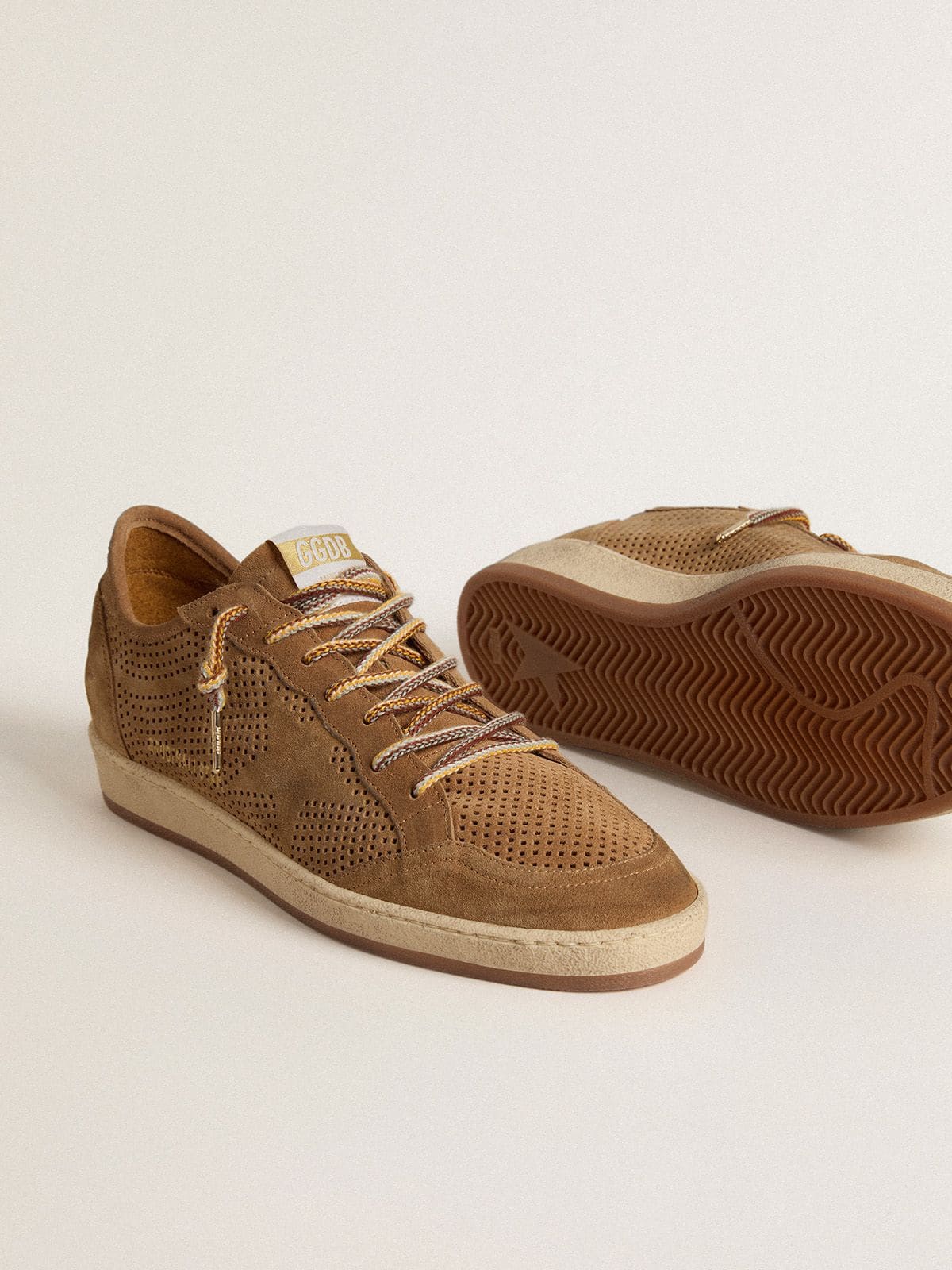 Golden Goose - Men's Ball Star with perforated tobacco-colored suede upper and tone-on-tone star in 