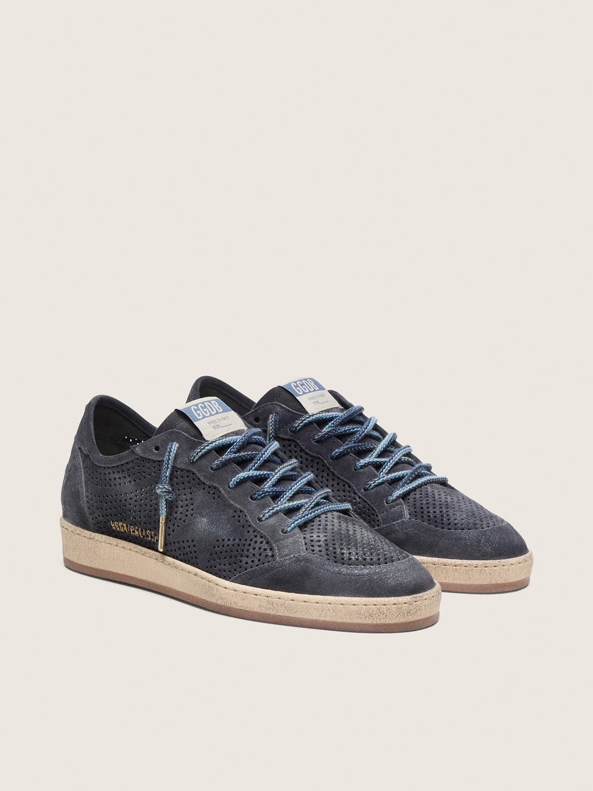 Golden Goose - Men's Ball Star in dark blue perforated suede with dark blue suede star in 