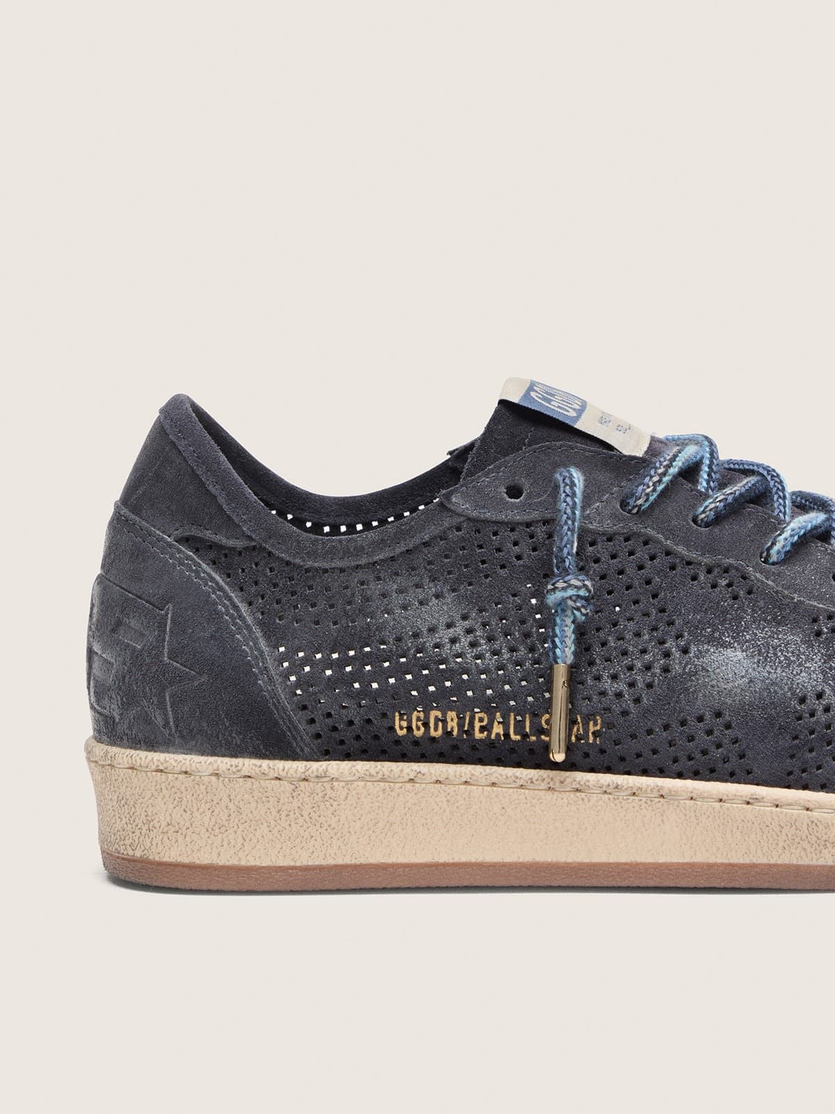 Golden Goose - Men's Ball Star in dark blue perforated suede with dark blue suede star in 