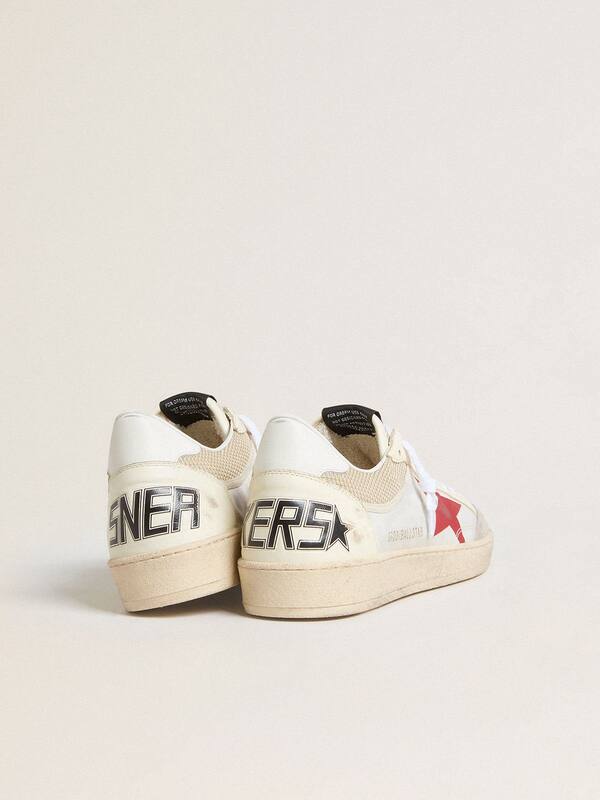 Golden Goose - Ball Star in nylon and white mesh with red nylon star and white leather heel tab in 