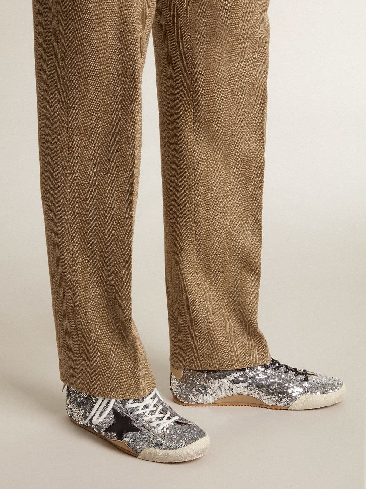 Golden Goose - Men's True-Star in silver sequins with black star and beige leather heel tab in 