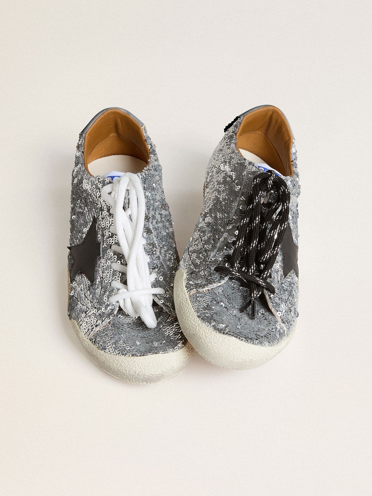 Golden Goose - Men's True-Star in silver sequins with black star and beige leather heel tab in 