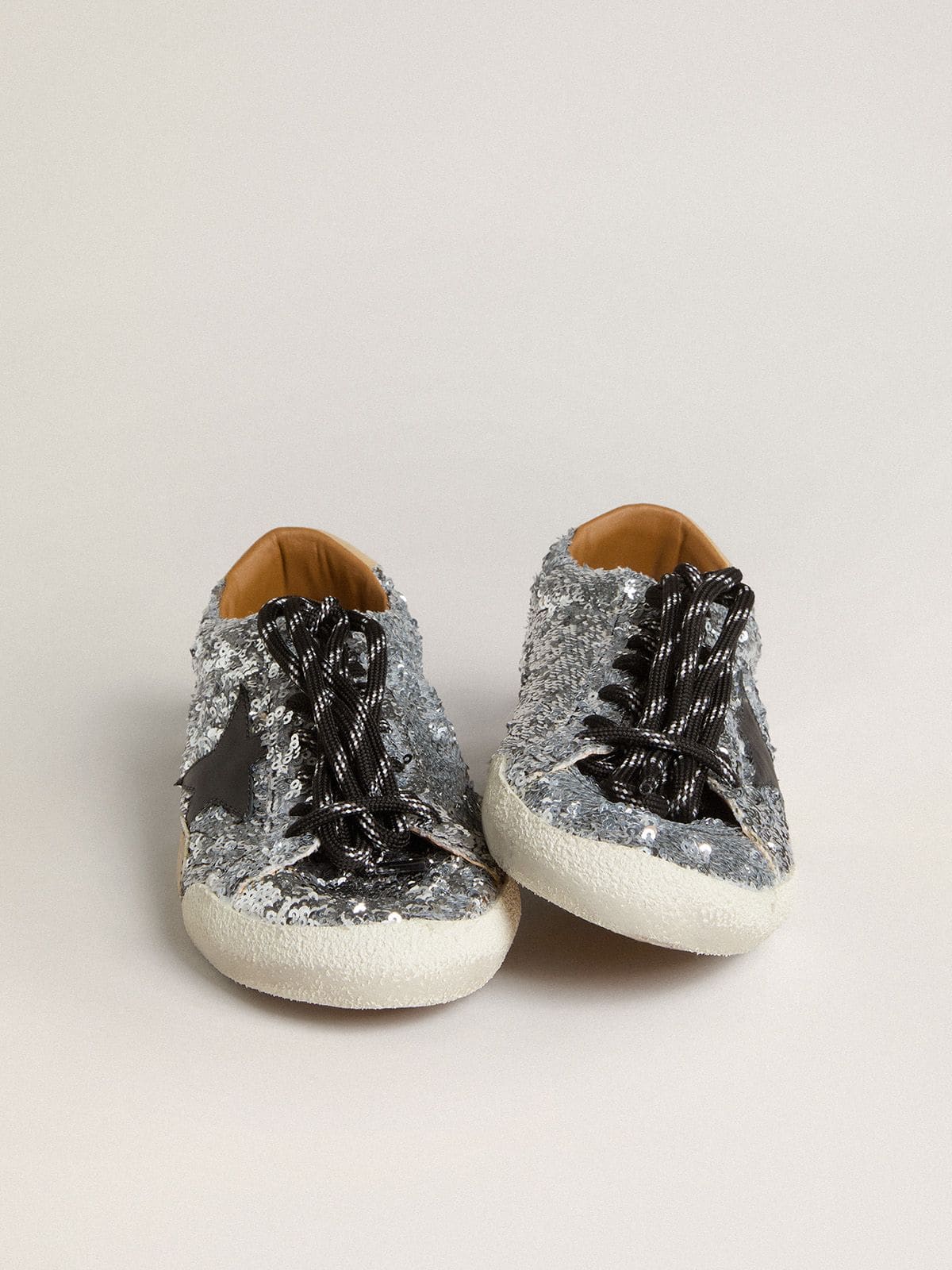 Golden Goose - Men's True-Star in silver sequins with black star and beige leather heel tab in 