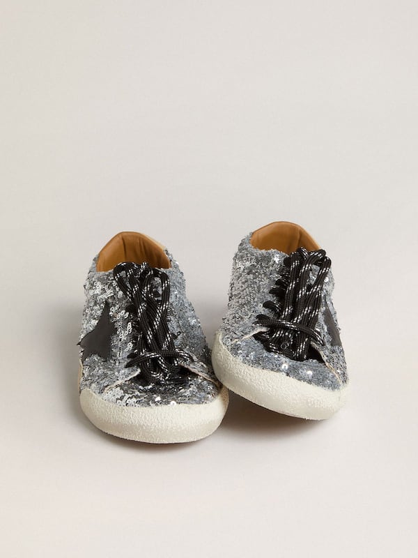 Golden Goose - Men's True-Star in silver sequins with black star and beige leather heel tab in 