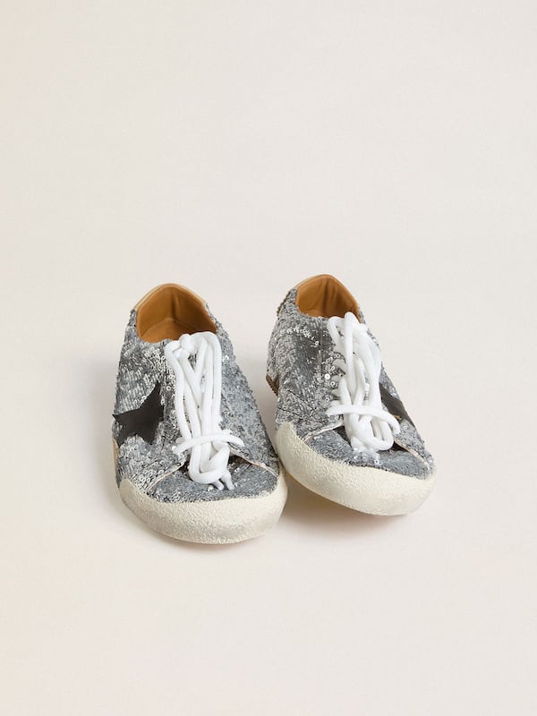 Golden Goose - Men's True-Star in silver sequins with black star and beige leather heel tab in 