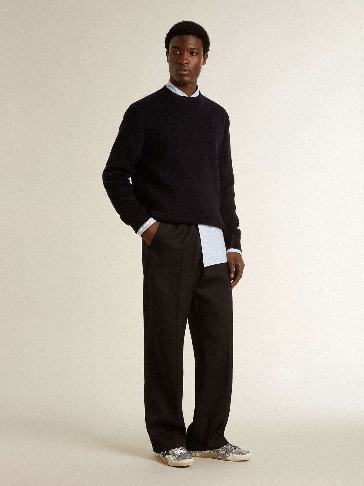 Golden Goose - True-Star de hombre de lentejuelas plateadas con estrella color negro y refuerzo del talón de piel plateado in