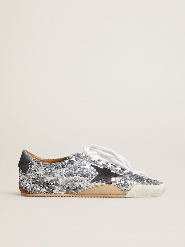 Golden Goose - Men's True-Star in silver sequins with black star and beige leather heel tab in 