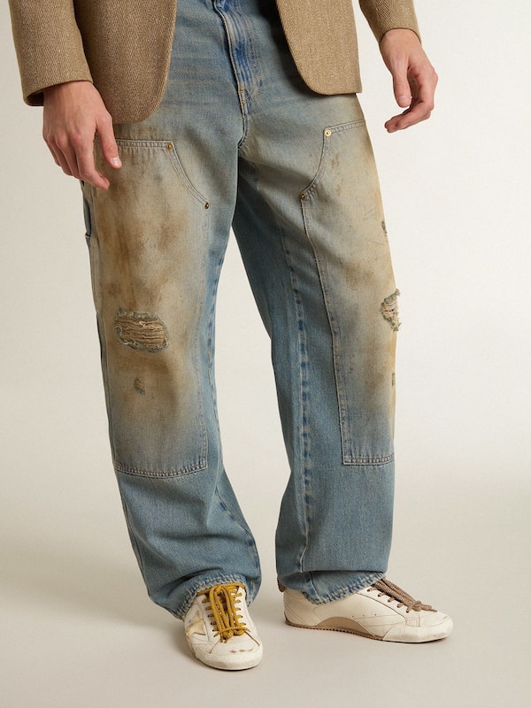 Golden Goose - Men's True-Star in white nappa leather with gold foiled leather star and beige suede heel tab in 