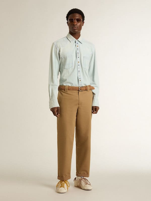 Golden Goose - Men's True-Star in white nappa leather with gold foiled leather star and beige suede heel tab in 