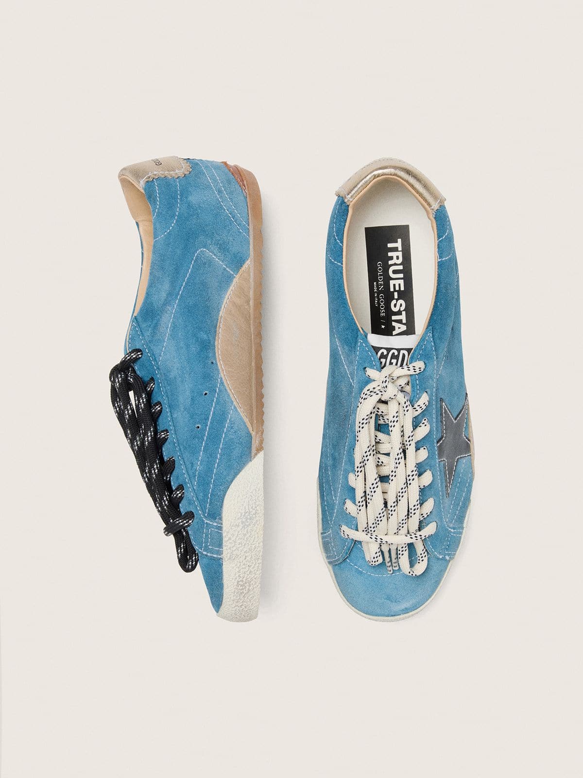 Golden Goose - True-Star Uomo in suede ottanio con stella nera e talloncino panna in 