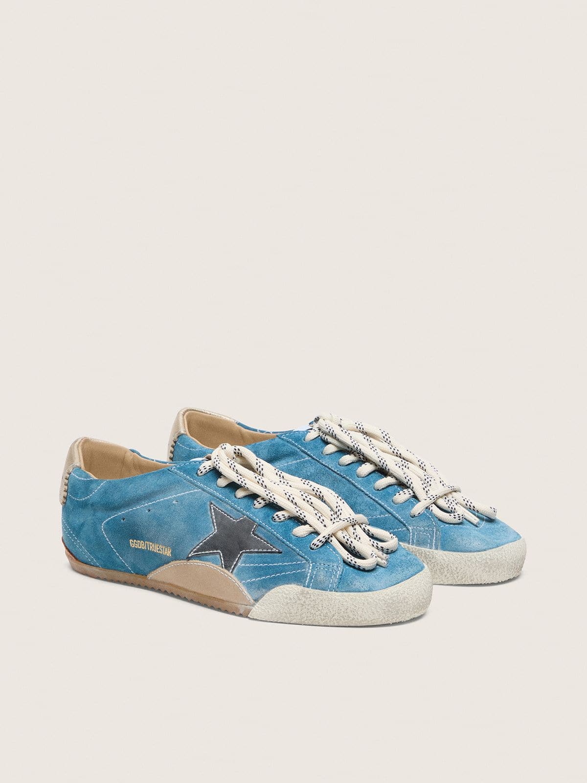 Golden Goose - True-Star Uomo in suede ottanio con stella nera e talloncino panna in 