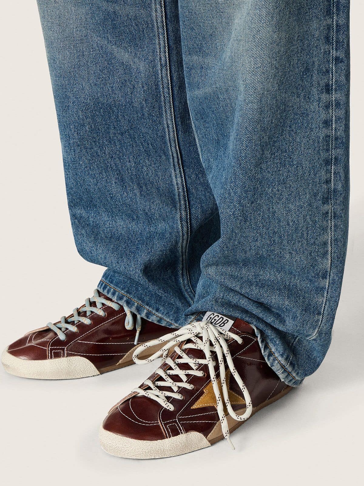 Golden Goose - Men's True-Star in burgundy naplak with suede star and silver nappa heel tab in 