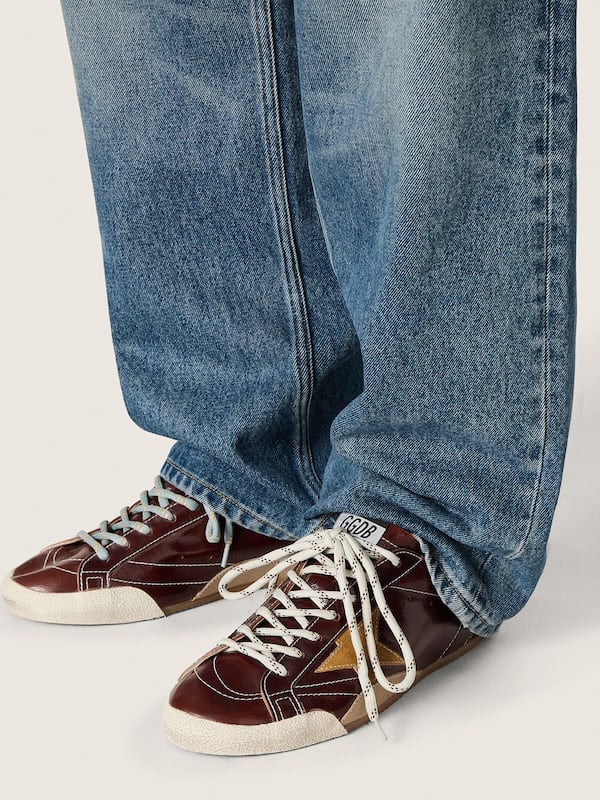 Golden Goose - Men's True-Star in burgundy naplak with suede star and silver nappa heel tab in 