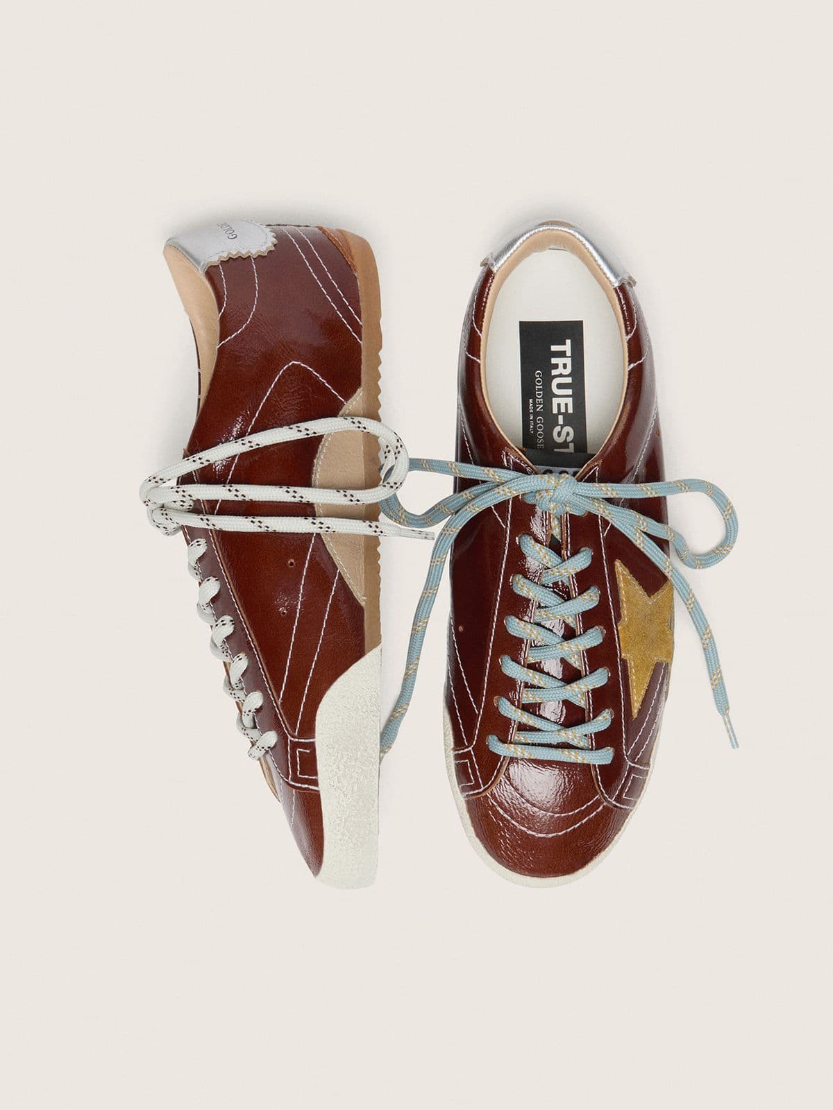 Golden Goose - Men's True-Star in burgundy naplak with suede star and silver nappa heel tab in 