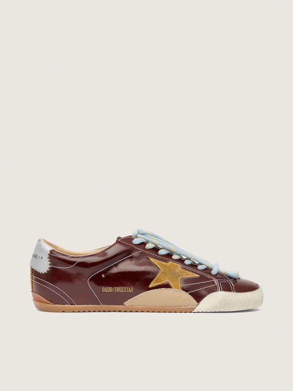 True-Star pour homme en cuir naplak bordeaux avec étoile en cuir velours et contrefort en cuir nappa argenté — Golden Goose