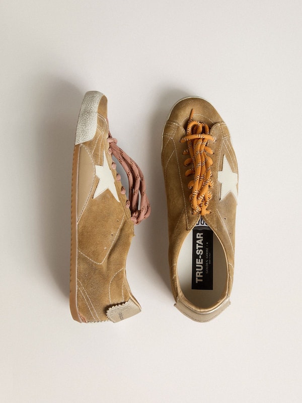 Golden Goose - Men's True-Star in tobacco-colored suede with white star and platinum heel tab in 