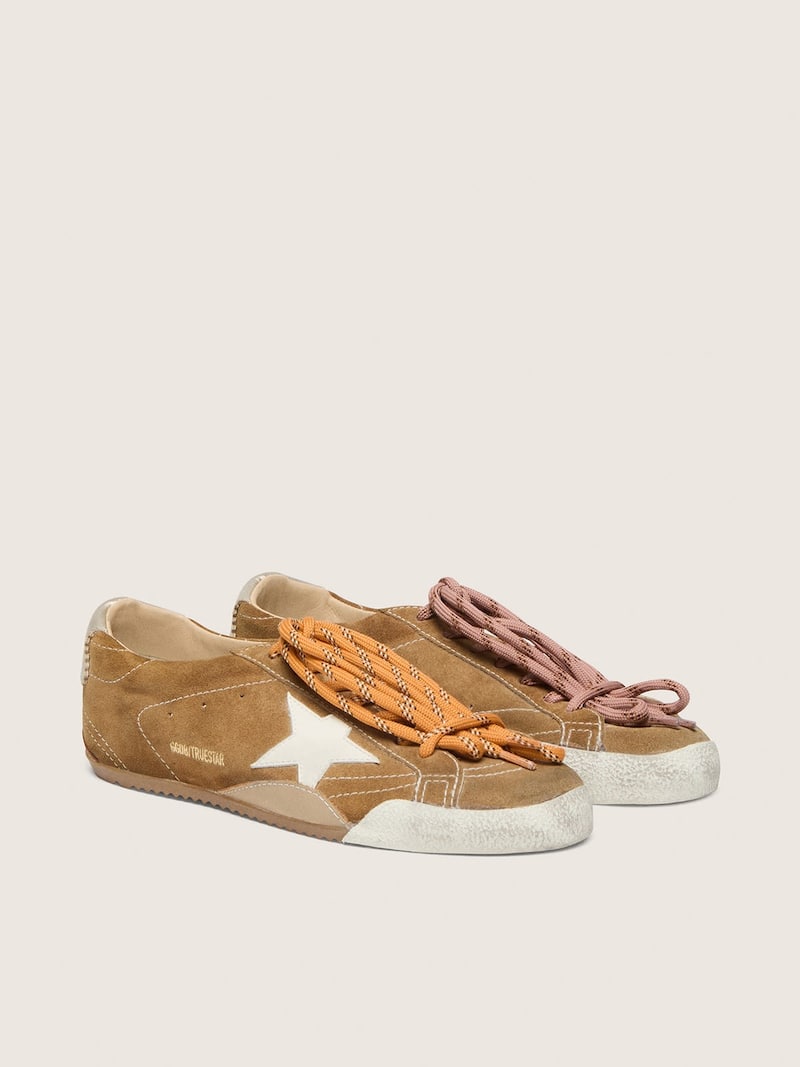 Golden Goose - Men's True-Star in tobacco-colored suede with white star and platinum heel tab in 