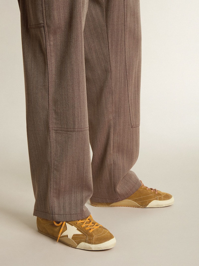 Golden Goose - Men's True-Star in tobacco-colored suede with white star and platinum heel tab in 