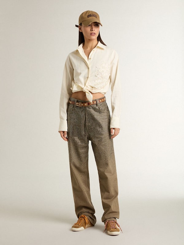 Golden Goose - Men's True-Star in tobacco-colored suede with white star and platinum heel tab in 