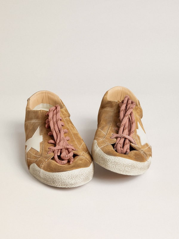 Golden Goose - Men's True-Star in tobacco-colored suede with white star and platinum heel tab in 
