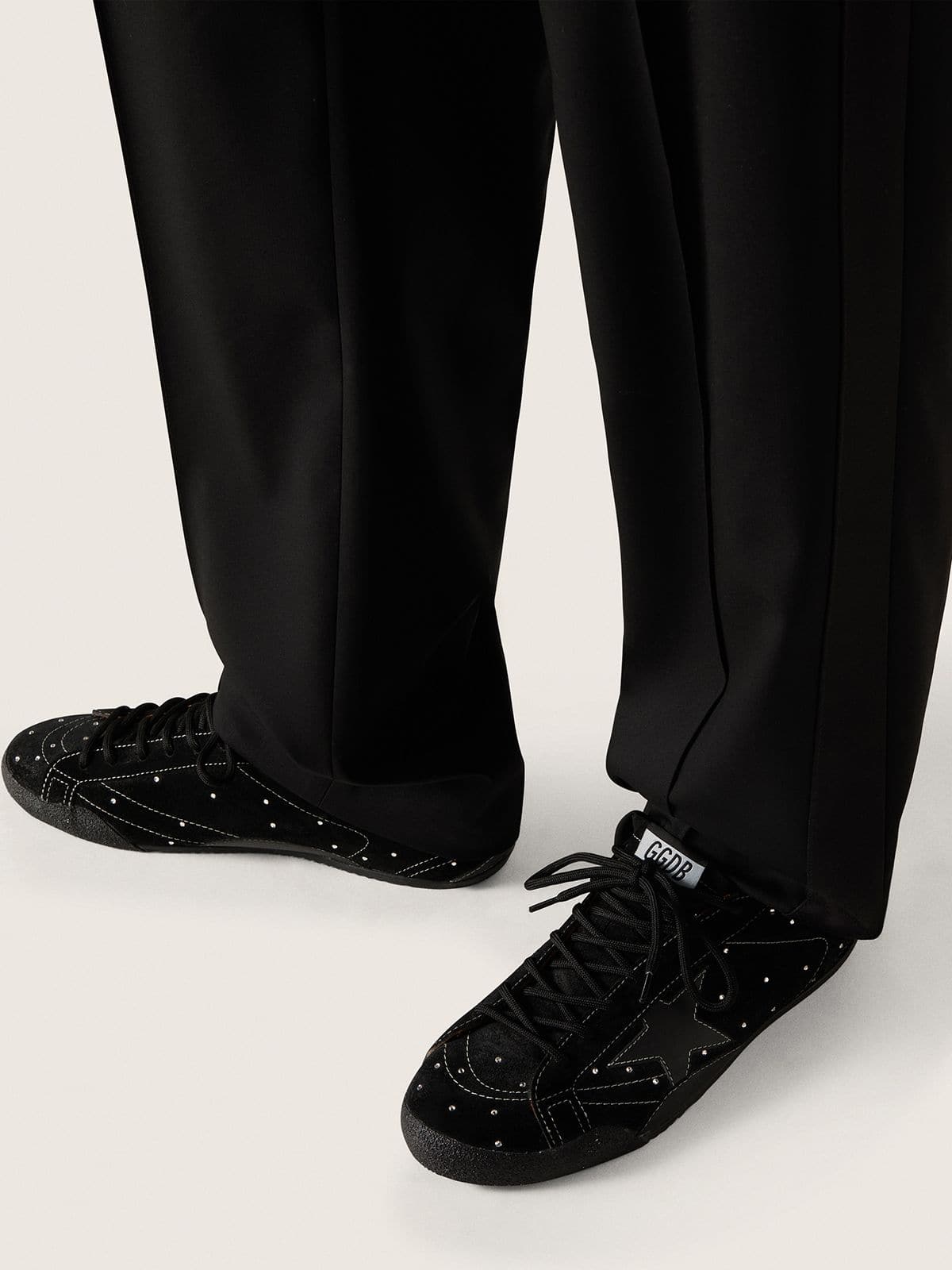 Golden Goose - Men's True-Star in black suede with Swarovski crystals and black leather star in 