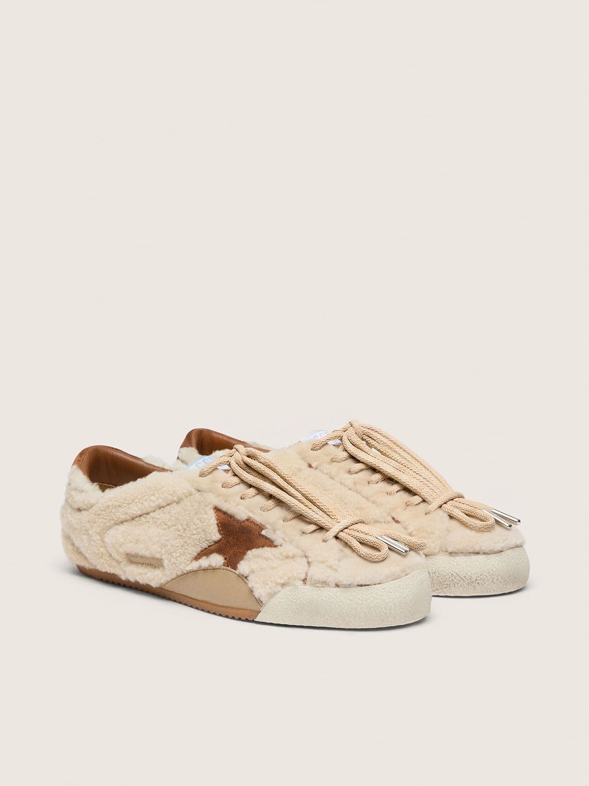 Golden Goose - Men's True-Star in beige shearling with tan leather star in 