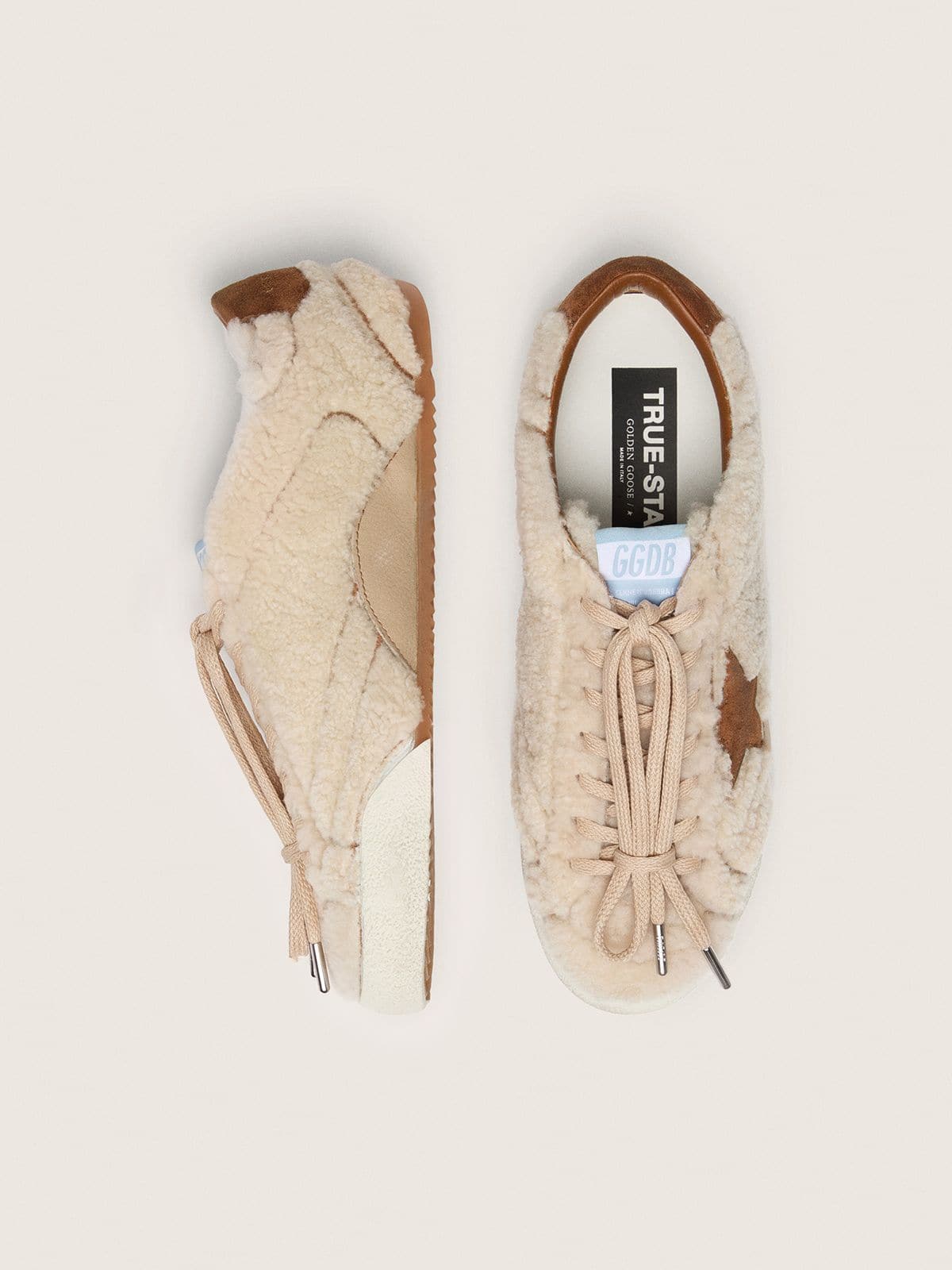 Golden Goose - Men's True-Star in beige shearling with tan leather star in 