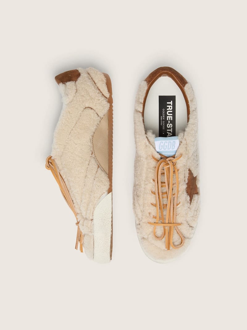 Golden Goose - Men's True-Star in beige shearling with tan leather star in 