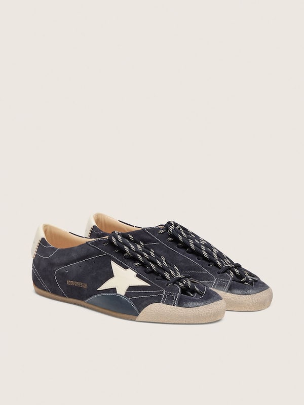 Men's True-Star in dark blue suede with white nappa leather star and heel tab