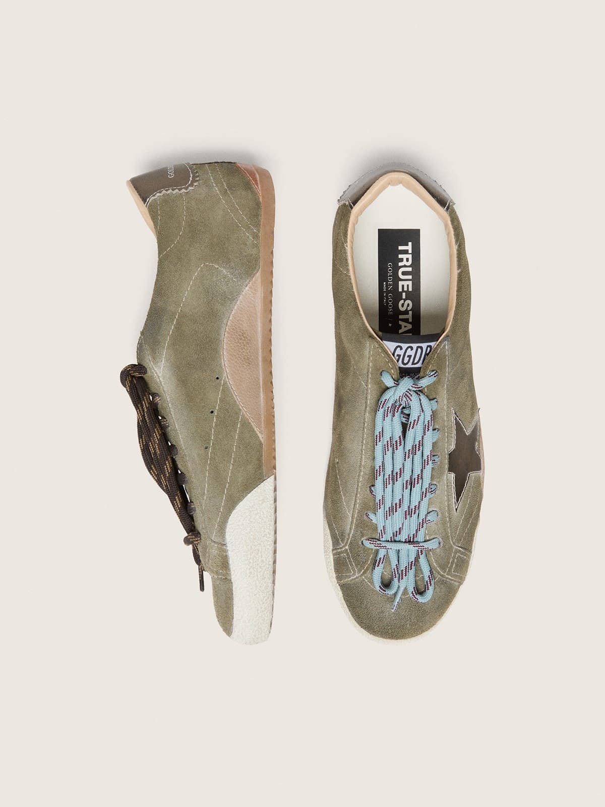Golden Goose - True-Star uomo in suede oliva con stella oro in 