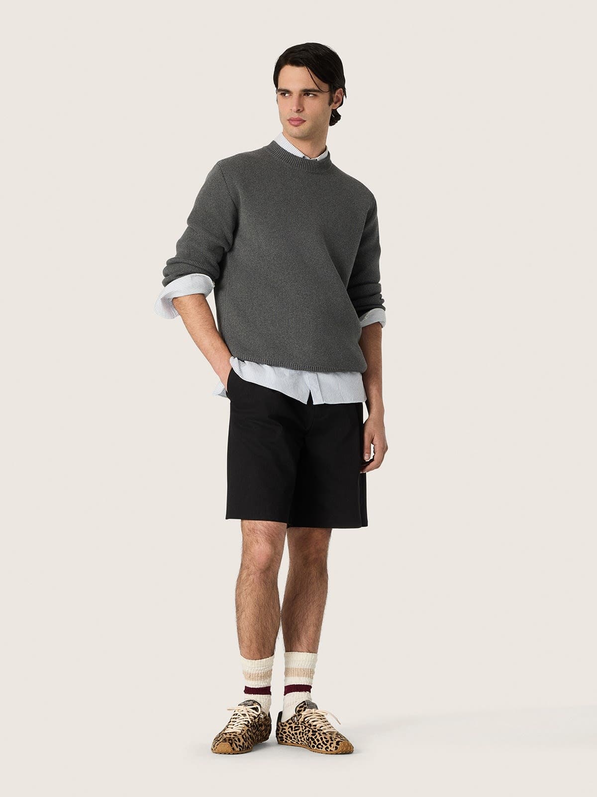 Golden Goose - Marathon Speed Uomo in cavallino con stampa leopardata beige e nera e stella in pelle nera in 