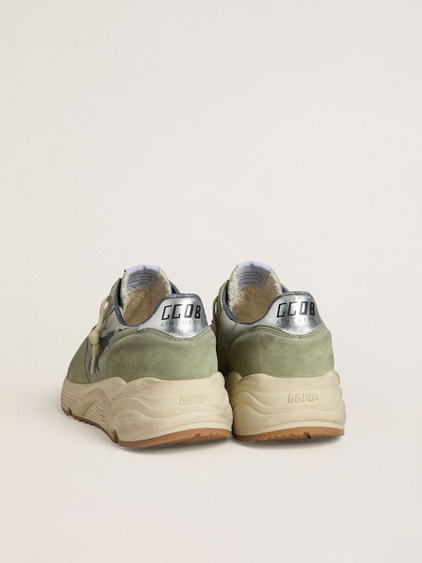 Golden Goose - Men's Running Sole in sage-green nylon and suede with printed black star in 