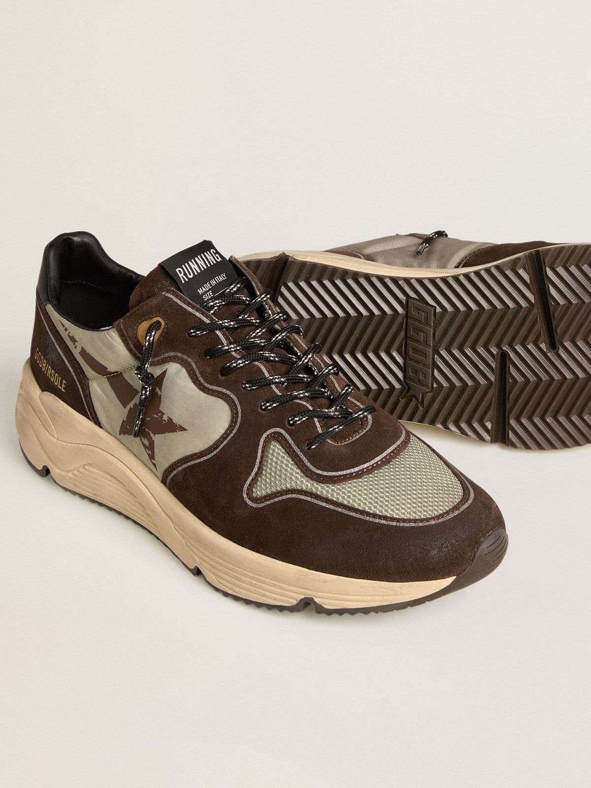 Golden Goose - Men's Running Sole in nylon and suede with printed star and leather heel tab in 