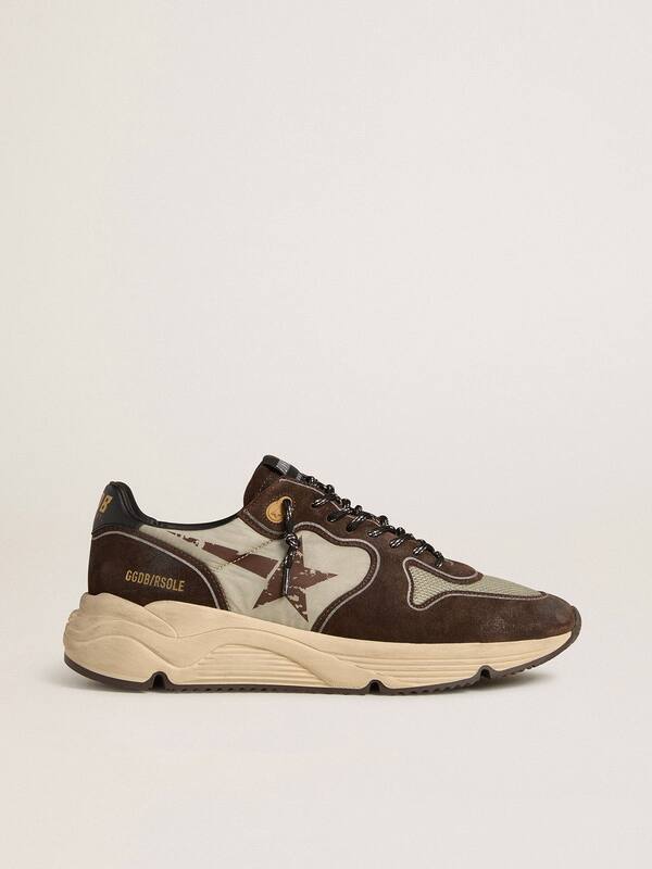 Golden Goose - Men's Running Sole in nylon and suede with printed star and leather heel tab in 