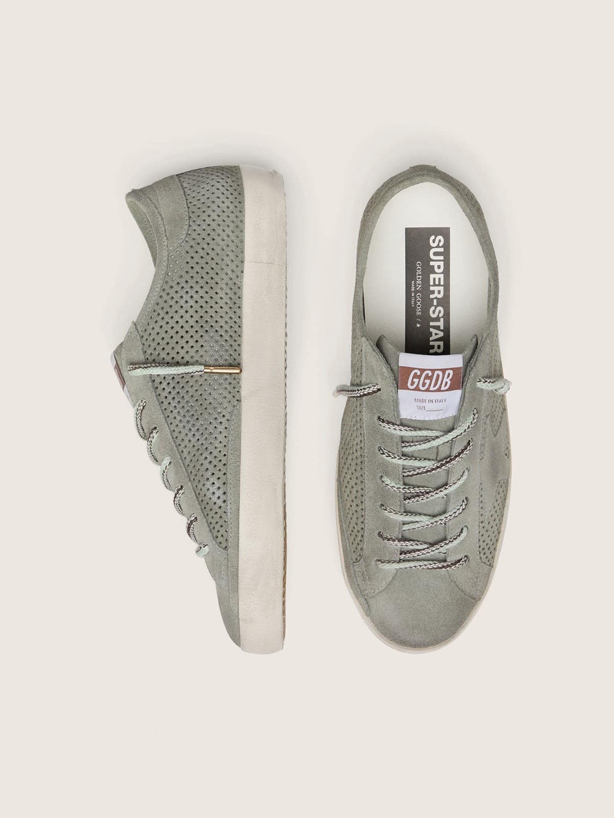 Golden Goose - Super-Star LTD masculino de suede perfurado verde e estrela de suede tom sobre tom in 
