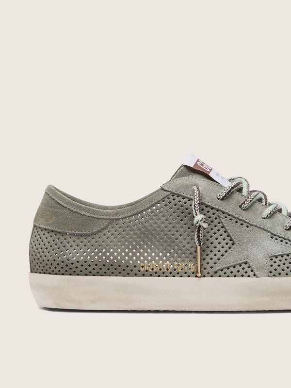 Golden Goose - Men's Super-Star LTD in green perforated suede with matching suede star in 