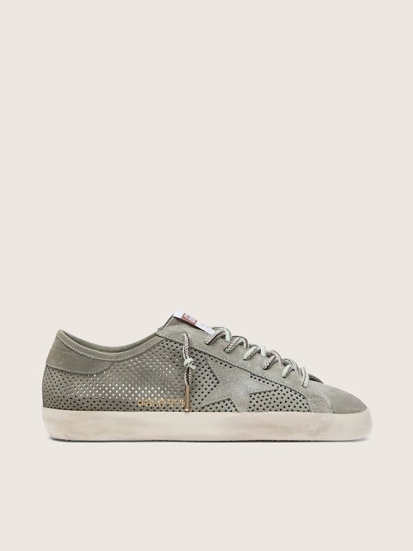 Golden Goose - Men's Super-Star LTD in green perforated suede with matching suede star in 