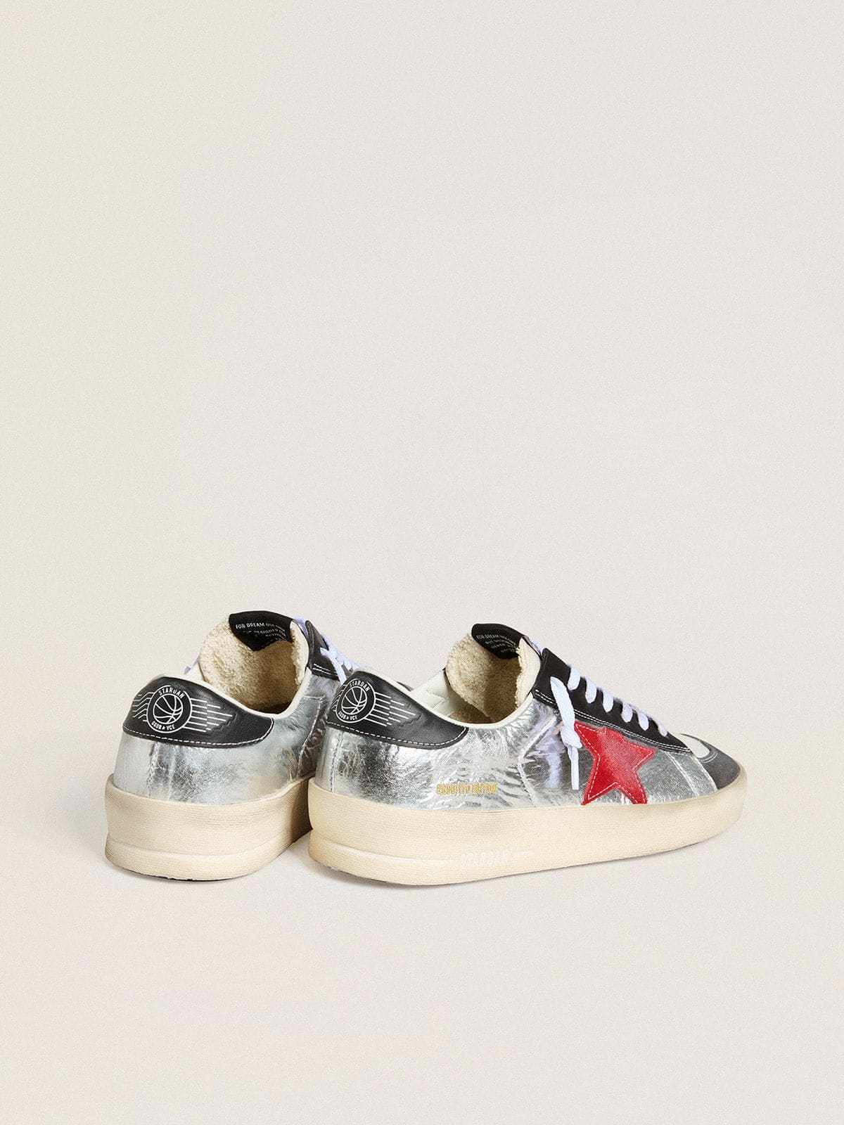 Golden Goose - Men’s Stardan in laminated silver nylon with burgundy suede star in 