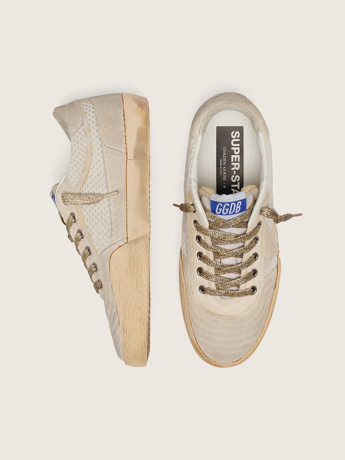 Golden Goose - Men&rsquo;s white and beige Super-Star LAB in mesh and suede in 