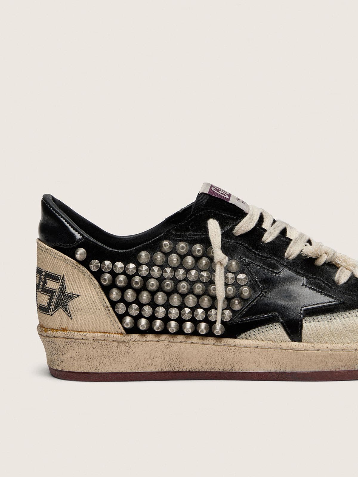 Men's Ball star LAB black suede with studs and glossy leather