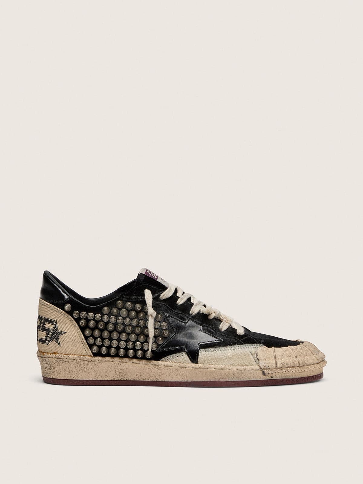 Golden Goose - Ball-Star LAB メンズ スエード（ブラック） スタッズ＆シャイニーレザースター（ブラック） in 